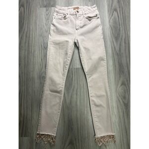 MOTHER High Waisted Looker Dagger Ankle Fray Jeans Light Pink Lace Trim Size 26